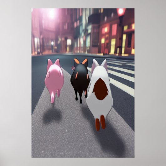 Drie varkens in de stad | AI Art Poster (Voorkant)