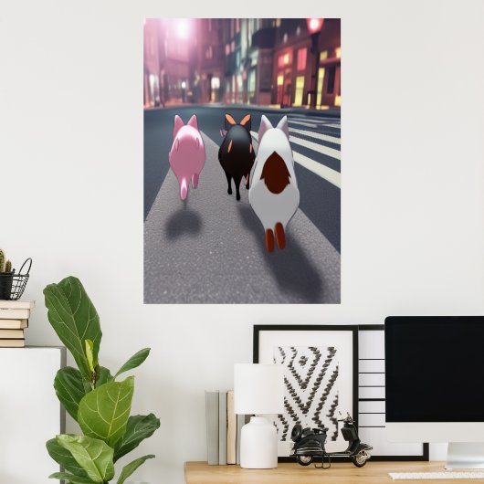 Drie varkens in de stad | AI Art Poster (Thuiskantoor)