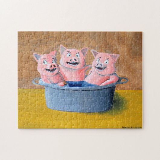 Drie Varkens in een Tub Legpuzzel (Horizontaal)