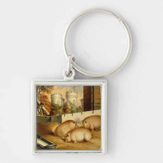 Drie Varkens met Castle op de achtergrond Sleutelhanger (Voorkant)