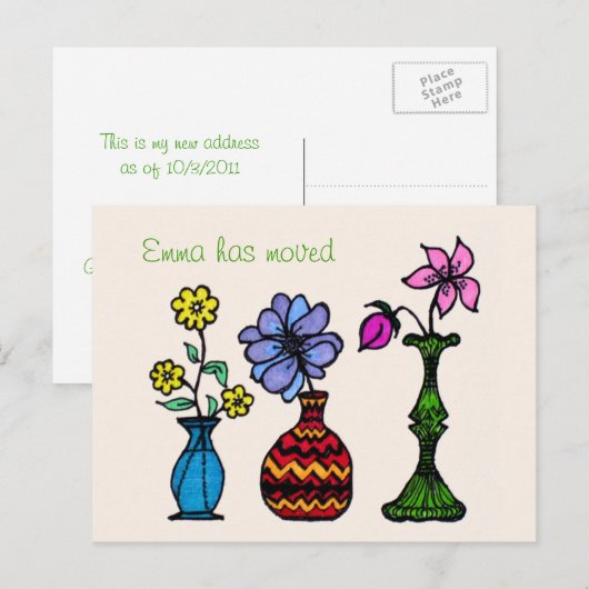 Drie Vases Art Moving Woman Adres Aankondiging (Voorkant / Achterkant)