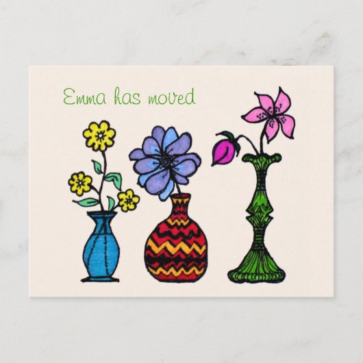 Drie Vases Art Moving Woman Adres Aankondiging (Voorkant)