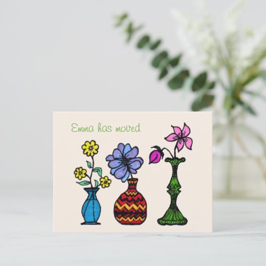 Drie Vases Art Moving Woman Adres Aankondiging (Staand voorkant)