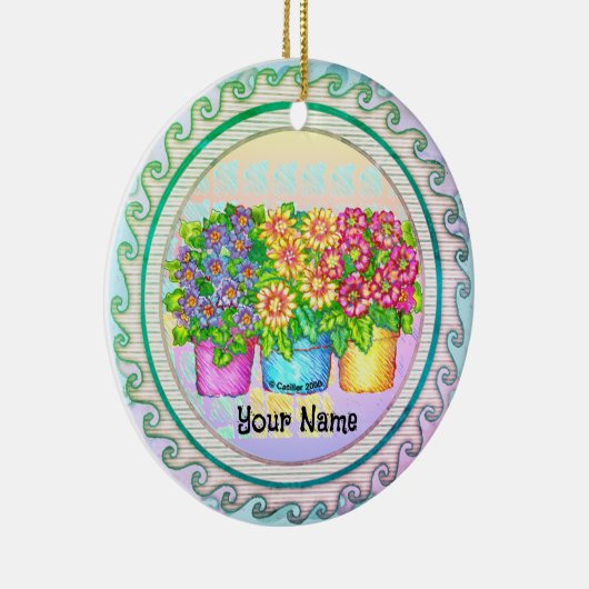 Drie Vases Flowers Keramisch Ornament (Rechts)