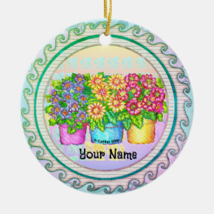 Drie Vases Flowers Keramisch Ornament