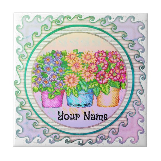 Drie vazen bloemen tegeltje (Voorkant)