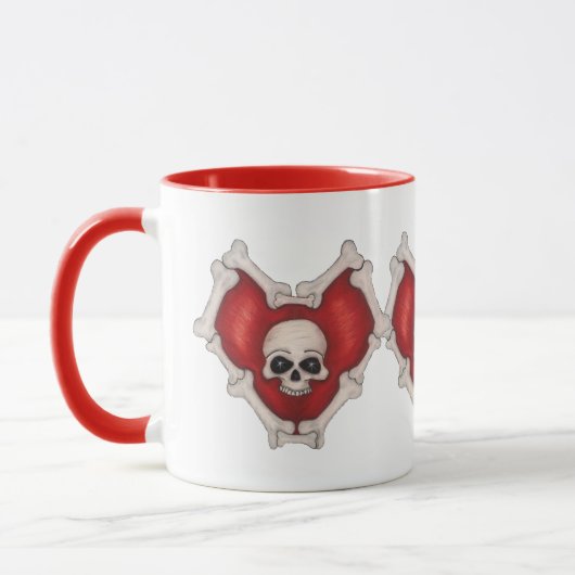 Drie Verbonden Gothic Red Hearts Skull en Botten Mok (Links)