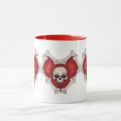 Drie Verbonden Gothic Red Hearts Skull en Botten Mok (Midden)