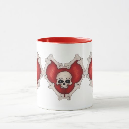 Drie Verbonden Gothic Red Hearts Skull en Botten Mok (Midden)