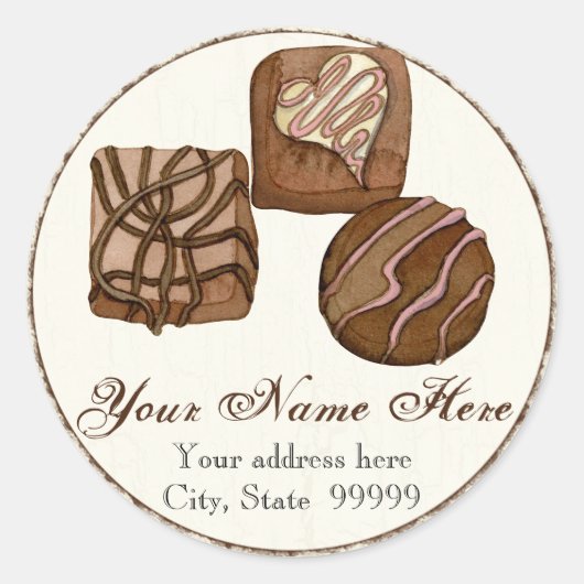 Drie verfijnde chocolaatjes, adresseer Stickers (Voorkant)