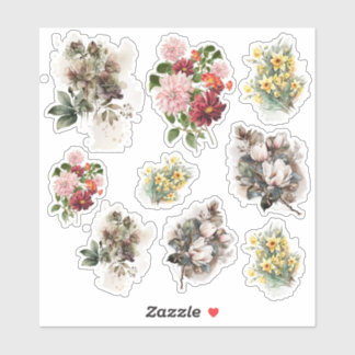 Drie verschillende bloemen stickerblad sticker