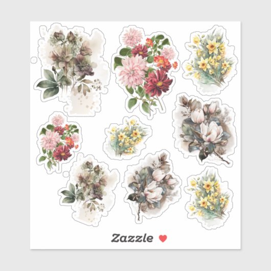 Drie verschillende bloemen stickerblad sticker (Vel)