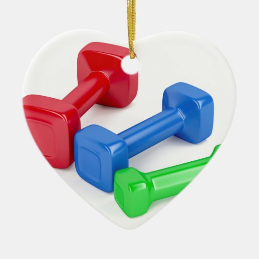 Drie verschillende dumbbels keramisch ornament (Voorkant)