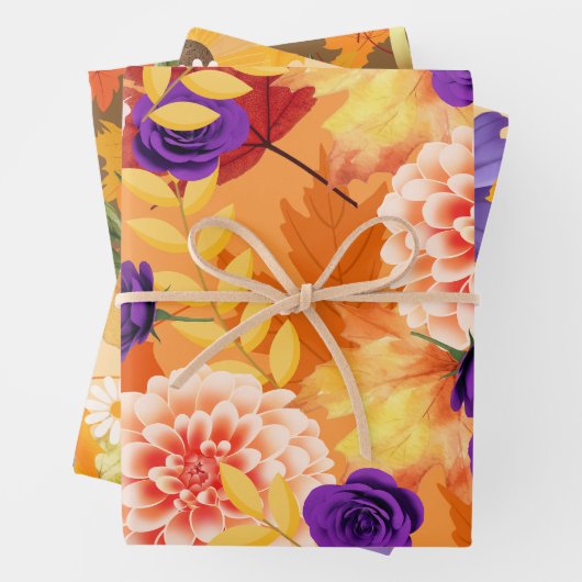 Drie verschillende Herfst Design Inpakpapier Vel (In situ)