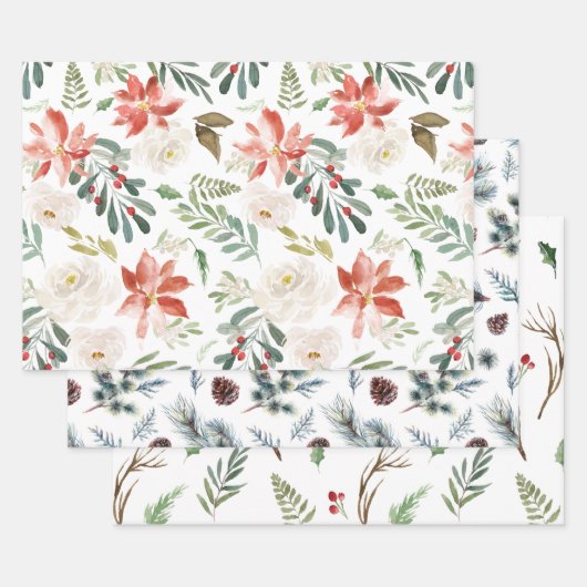 Drie verschillende kerstpatronen inpakpapier vel (Set)