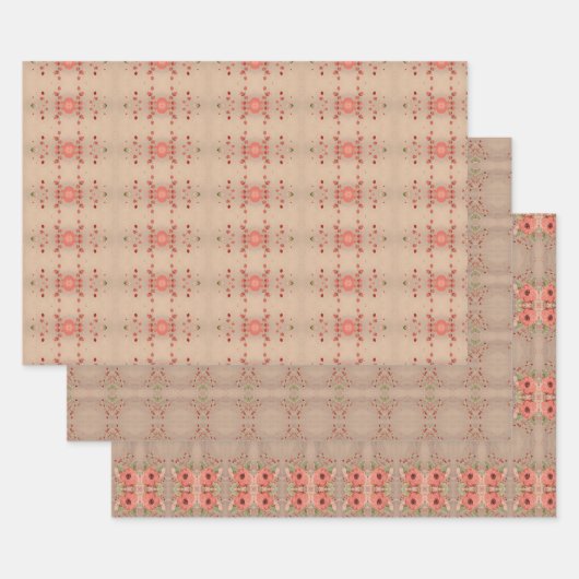 Drie verschillende patronen blad wrap inpakpapier vel (Set)