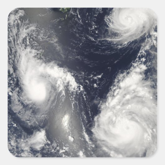 Drie verschillende tyfoons vierkante sticker (Voorkant)