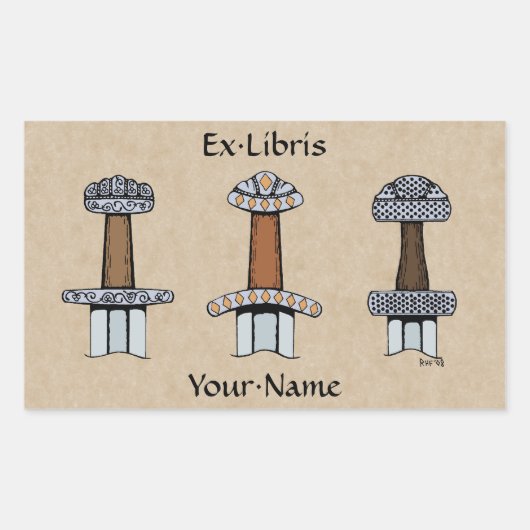 Drie Viking Sword Hilts Bookplate Rechthoekige Sticker (Voorkant)