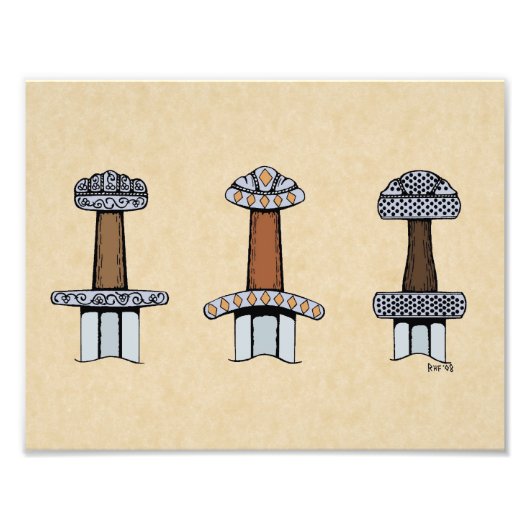 Drie Viking Sword Hilts Foto Afdruk (Voorkant)