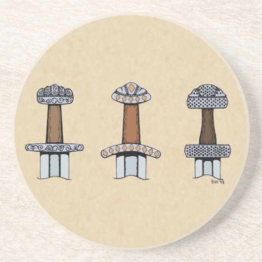 Drie Viking Sword Hilts Zandsteen Onderzetter (Voorkant)