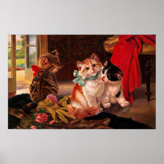 Drie Vintage Kitten Poster