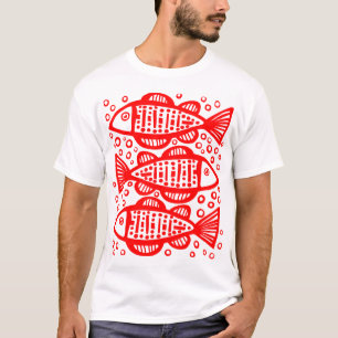 Drie vissen - rood t-shirt