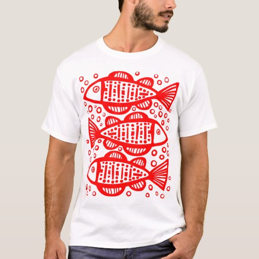 Drie vissen - rood t-shirt (Voorkant)