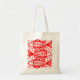 Drie vissen - rood tote bag