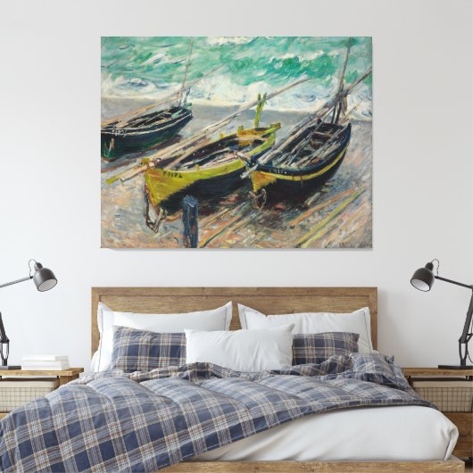 Drie Vissende boten van Claude Monet Canvas Afdruk (Insitu (Slaapkamer))