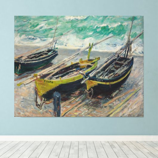 Drie Vissende boten van Claude Monet Canvas Afdruk (Insitu (Houten vloer))