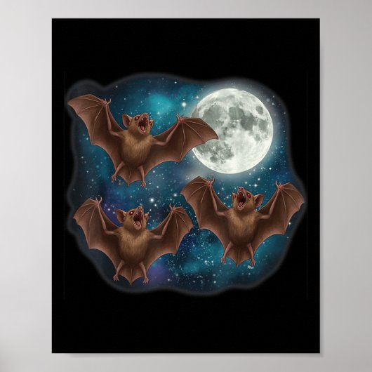 Drie vleermuizen onder volle maan Grappige kosmisc Poster (Voorkant)