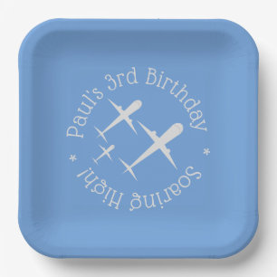 Drie vliegtuigen op Blue Elegant Fun, gepersonalis Papieren Bordje