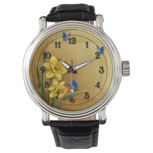 Drie vlinders en narcissen horloge