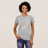 Drie vlinders grafisch roze inkt t-shirt (Voorkant volledig)