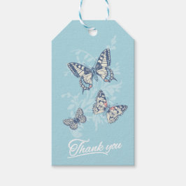 Drie vlinders tekenen lichtblauw dank je cadeaulabel