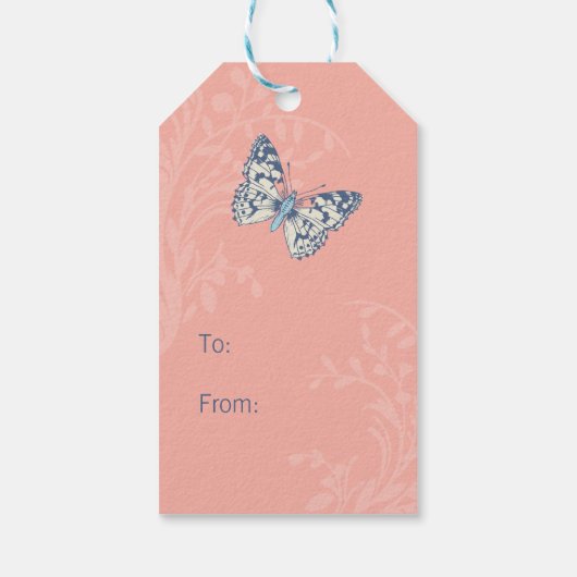 Drie vlinders tekenen lichtblauw dank je cadeaulabel (Achterkant)