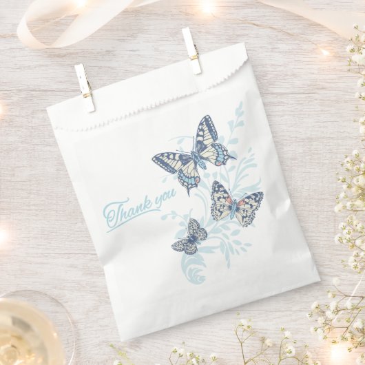 Drie vlinders tekening dank u blauwe bruiloft bedankzakje (Geknipt)