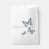 Drie vlinders tekening dank u blauwe bruiloft bedankzakje (Voorkant)
