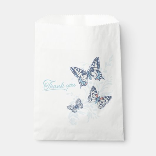 Drie vlinders tekening dank u blauwe bruiloft bedankzakje (Voorkant)