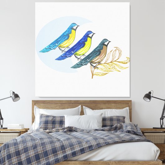 Drie vogels canvas afdruk (Insitu (Slaapkamer))
