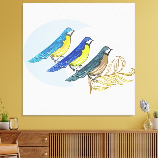 Drie vogels canvas afdruk (Insitu (Woonkamer))