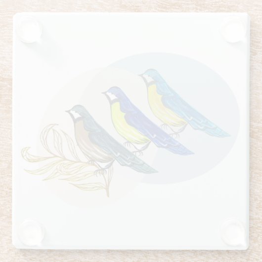 Drie vogels glazen onderzetter (Achterkant)