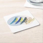 Drie vogels kartonnen onderzetters (Schuin)