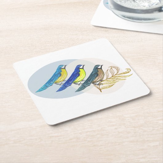 Drie vogels kartonnen onderzetters (Schuin)