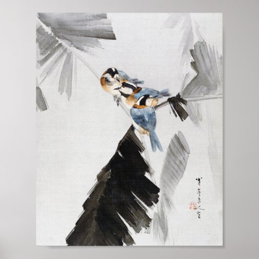 Drie vogels op bijkantoor, Watanabe Seitei Poster (Voorkant)