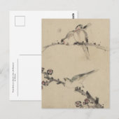 Drie vogels op een filiaal, een met bloesems briefkaart (Voorkant / Achterkant)