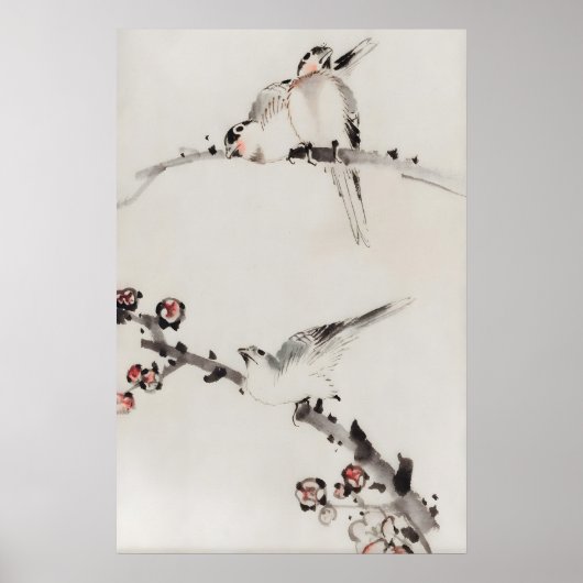 Drie vogels op takken Japanse fijne kunst Poster (Voorkant)