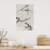 Drie vogels op takken Japanse fijne kunst Poster (Keuken)