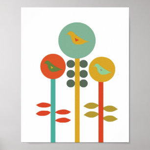 Drie vogels, reto-stijl poster