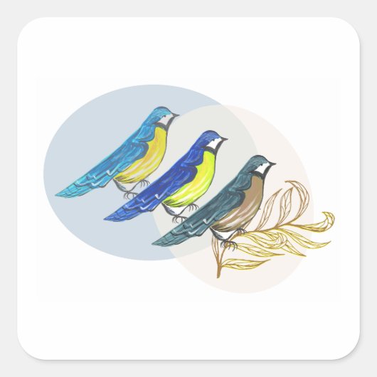 Drie vogels vierkante sticker (Voorkant)